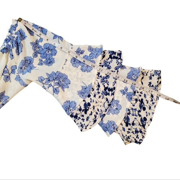 Vintage Havana Women's Size Small Blouse Blue Floral Tie Front Tiered Sleeve - Picture 10 of 12
